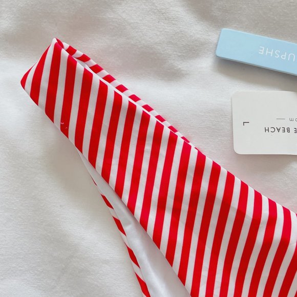 Cupshe bikini bottom high cut women's large Red & white stripe low rise NWT - Picture 4 of 14